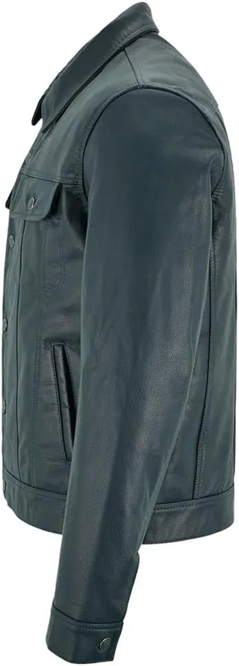 Mens Trucker Leather Jacket Vintage Genuine Lambskin Leather Jacket Men Shirt Style Man Leather Jacket