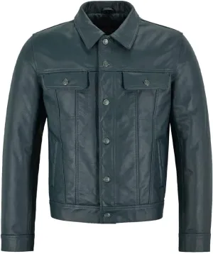 Mens Trucker Leather Jacket Vintage Genuine Lambskin Leather Jacket Men Shirt Style Man Leather Jacket