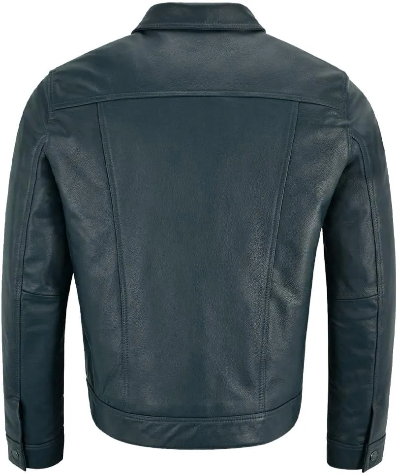 Mens Trucker Leather Jacket Vintage Genuine Lambskin Leather Jacket Men Shirt Style Man Leather Jacket