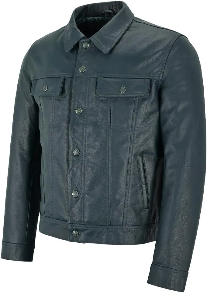 Mens Trucker Leather Jacket Vintage Genuine Lambskin Leather Jacket Men Shirt Style Man Leather Jacket