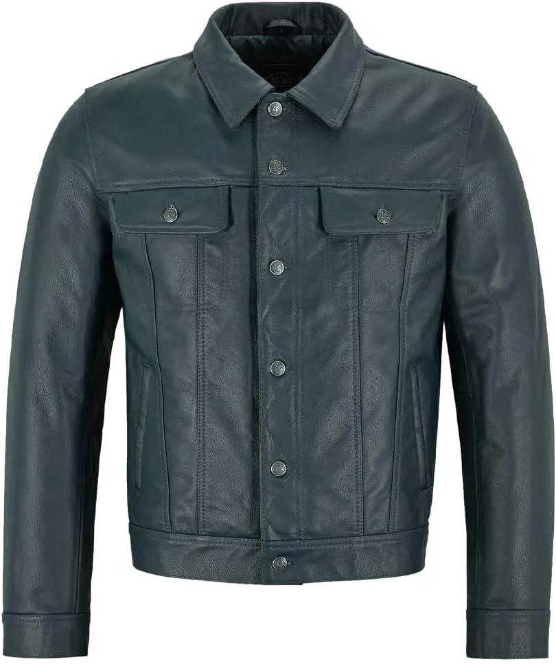Mens Trucker Leather Jacket Vintage Genuine Lambskin Leather Jacket Men Shirt Style Man Leather Jacket