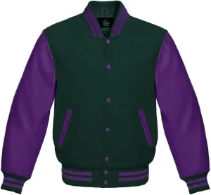 Men's Varsity Baseball Letterman Bomber Jacket Wool & Purple Genuine Leather Sleeves