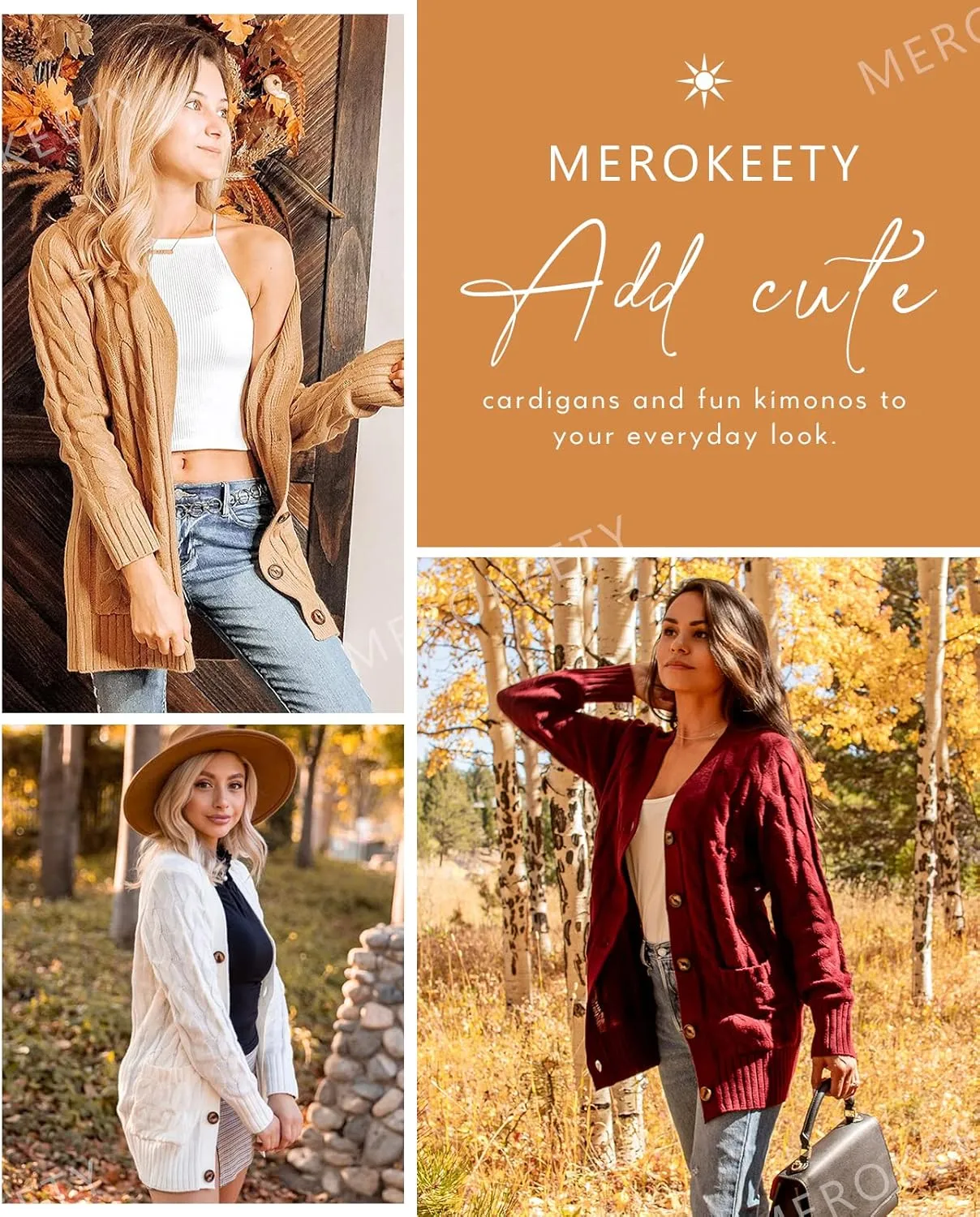 MEROKEETY Women's 2025 Long Sleeve Cable Knit Button Cardigan Sweater Open Front Outwear Coat with Pockets