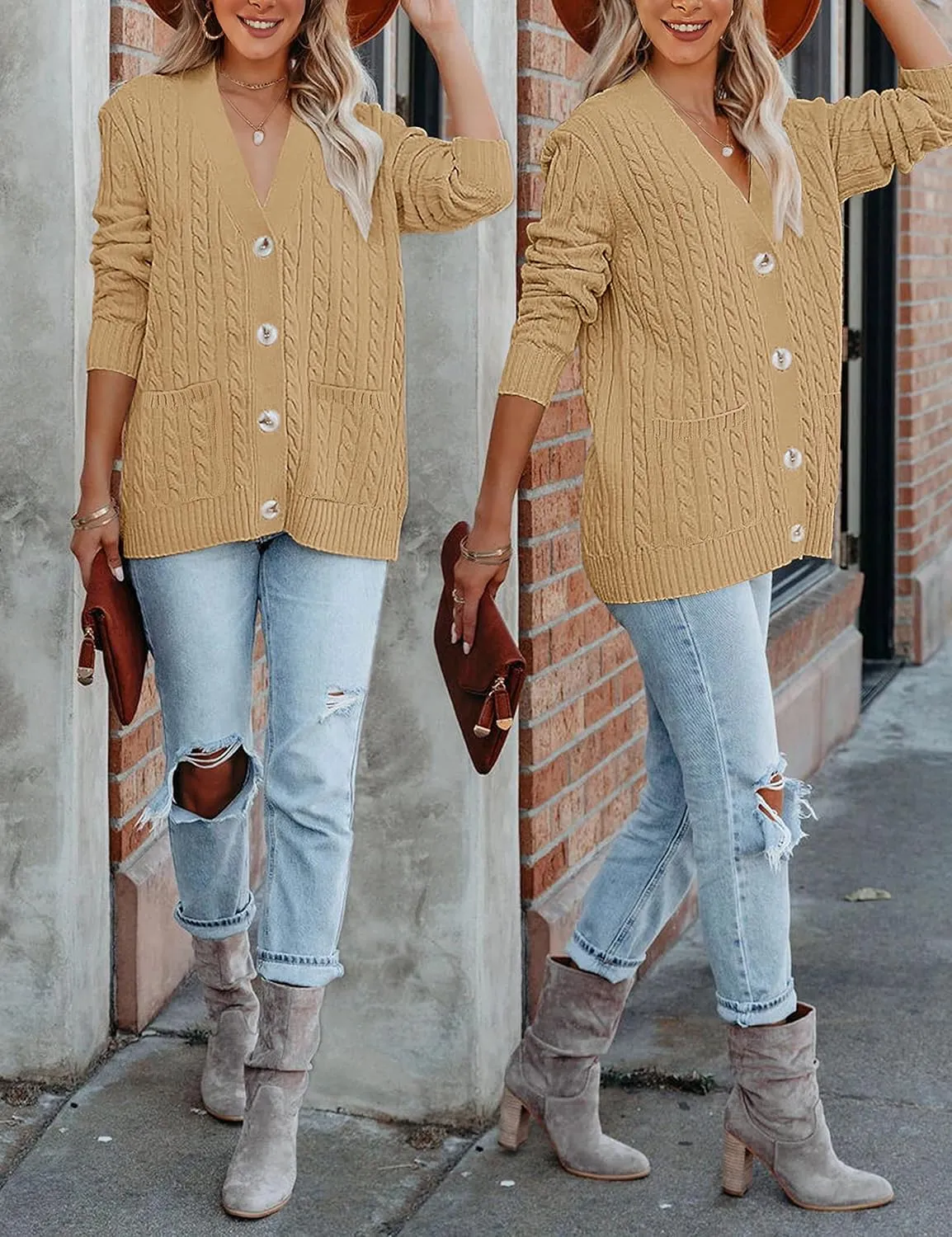 MEROKEETY Women's 2025 Long Sleeve Cable Knit Button Cardigan Sweater Open Front Outwear Coat with Pockets