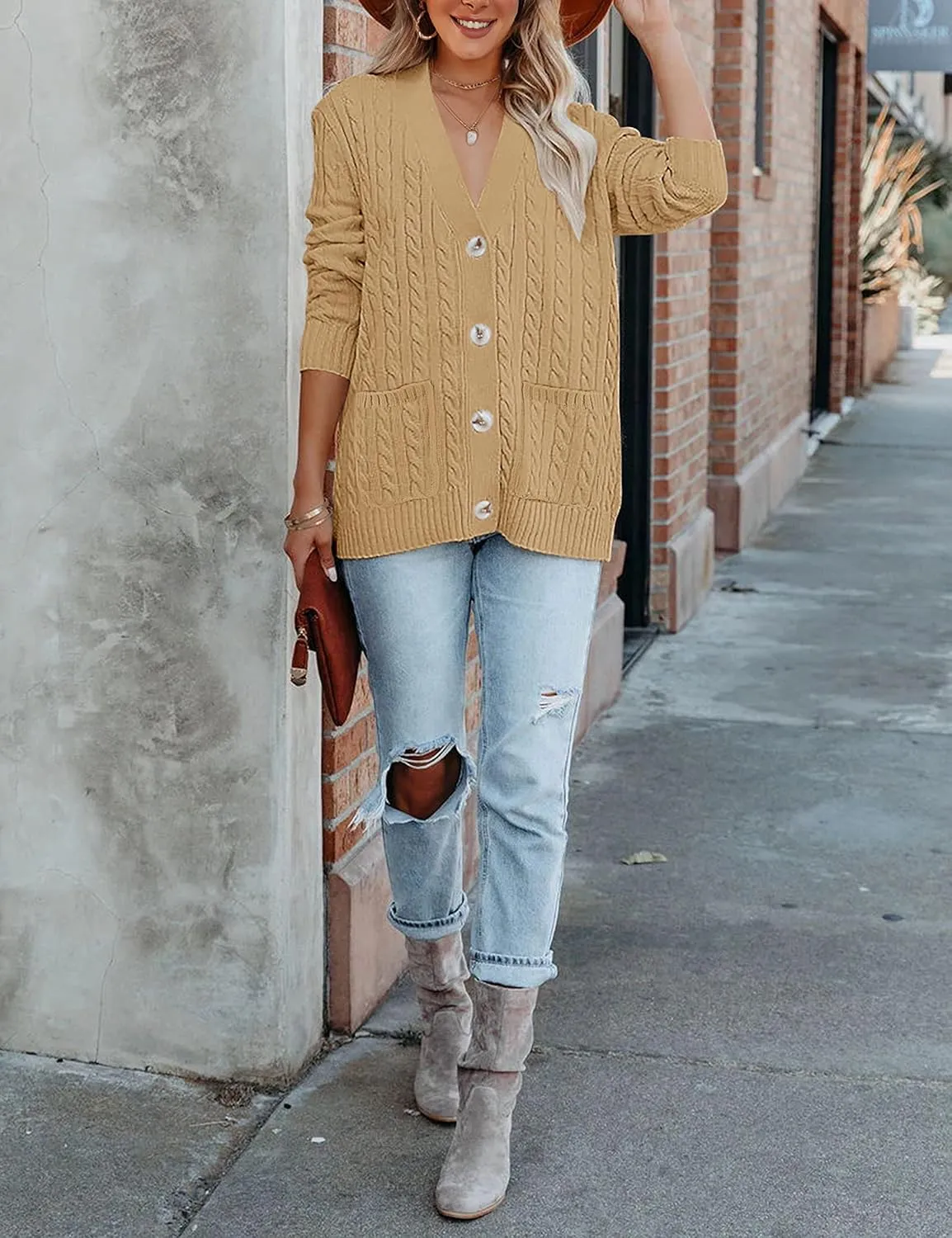 MEROKEETY Women's 2025 Long Sleeve Cable Knit Button Cardigan Sweater Open Front Outwear Coat with Pockets