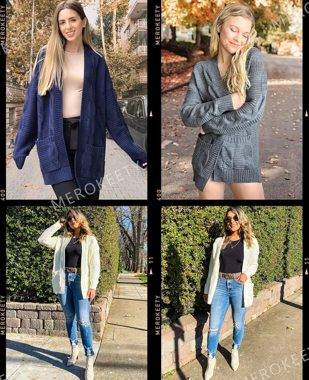 MEROKEETY Women's 2025 Long Sleeve Cable Knit Cardigan Sweaters Open Front Fall Outwear Coat