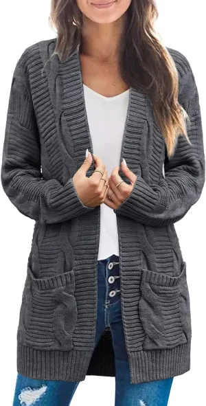 MEROKEETY Women's 2025 Long Sleeve Cable Knit Cardigan Sweaters Open Front Fall Outwear Coat