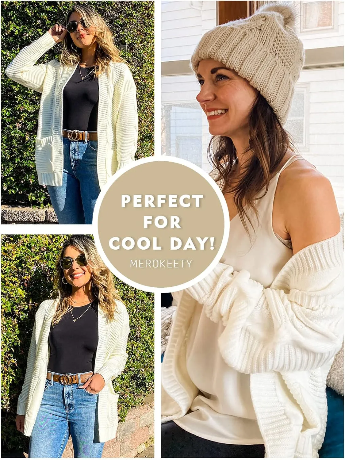 MEROKEETY Women's 2025 Long Sleeve Cable Knit Cardigan Sweaters Open Front Fall Outwear Coat