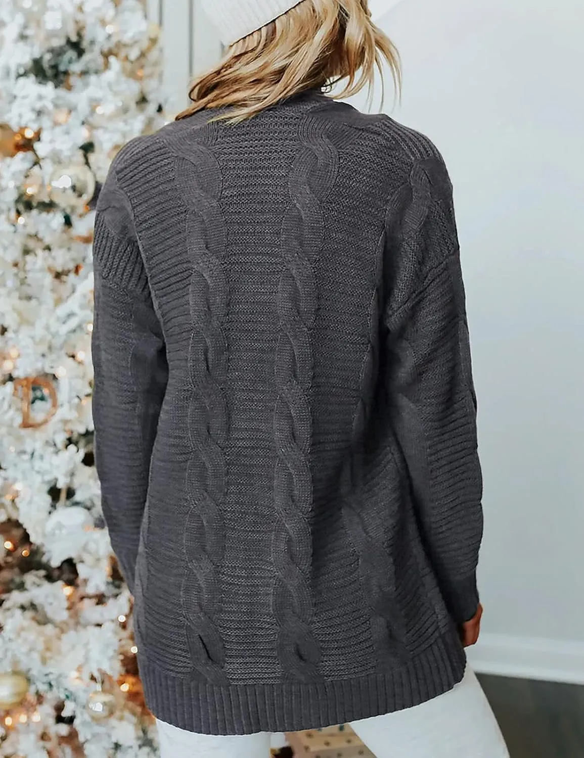 MEROKEETY Women's 2025 Long Sleeve Cable Knit Cardigan Sweaters Open Front Fall Outwear Coat