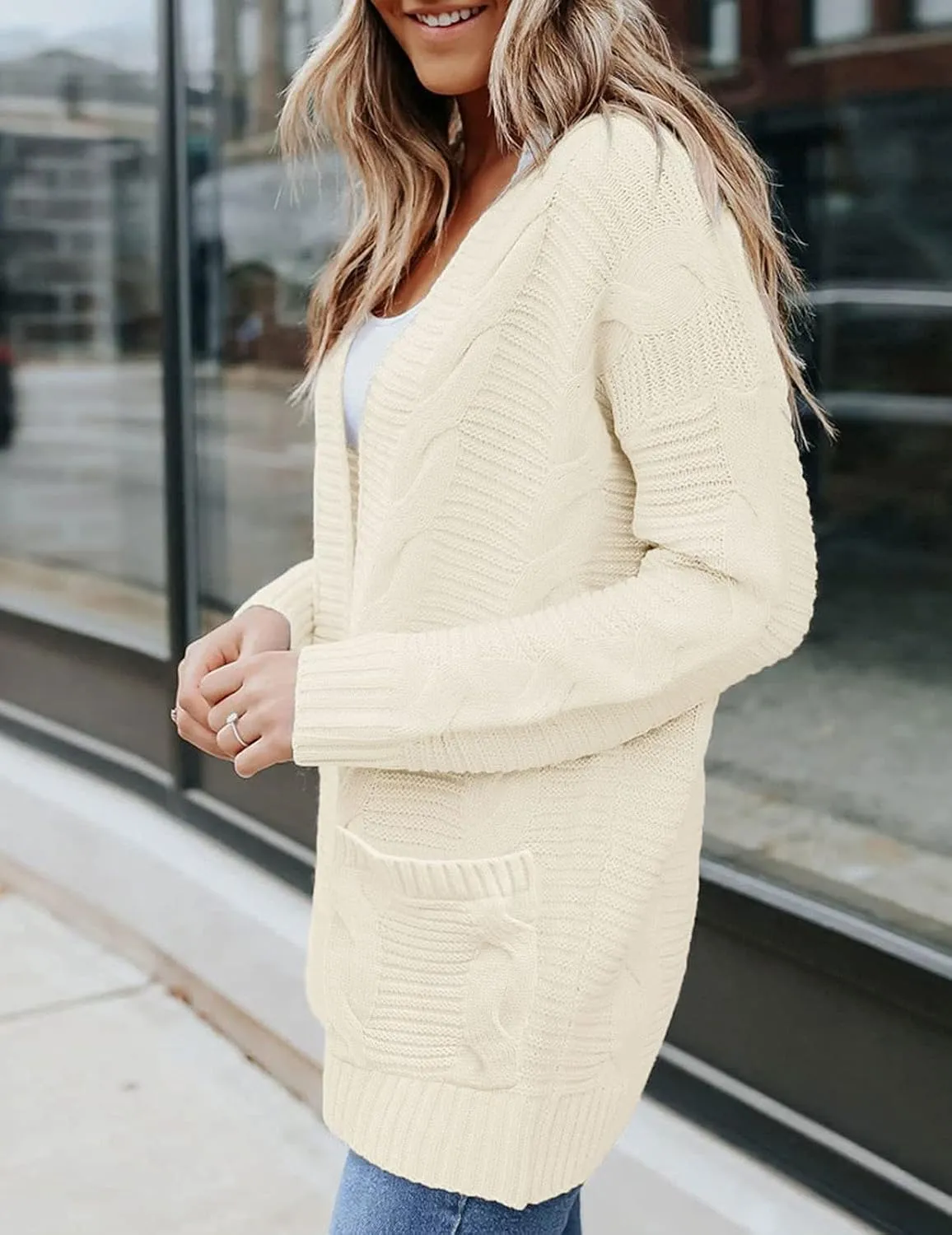 MEROKEETY Women's 2025 Long Sleeve Cable Knit Cardigan Sweaters Open Front Fall Outwear Coat