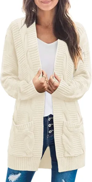 MEROKEETY Women's 2025 Long Sleeve Cable Knit Cardigan Sweaters Open Front Fall Outwear Coat