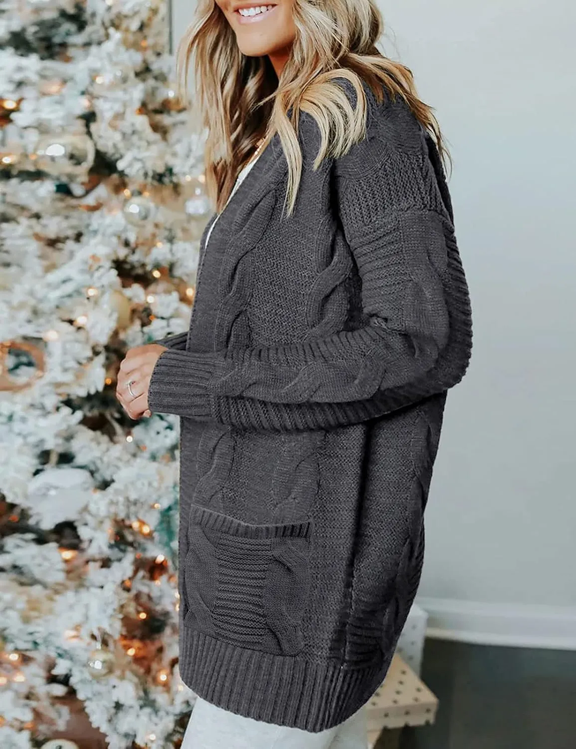 MEROKEETY Women's 2025 Long Sleeve Cable Knit Cardigan Sweaters Open Front Fall Outwear Coat