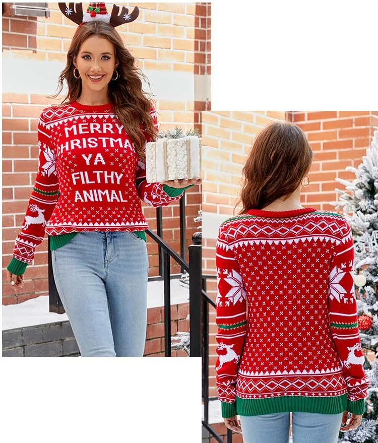 Merry Christmas Ya Filthy Animal Funny Home Retro Movie Knit Sweater