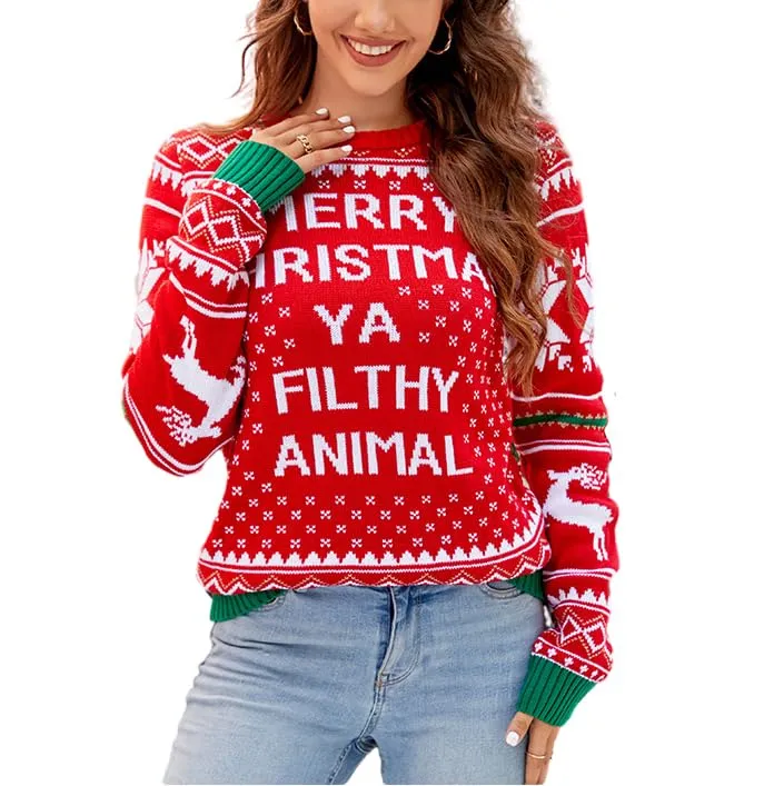 Merry Christmas Ya Filthy Animal Funny Home Retro Movie Knit Sweater