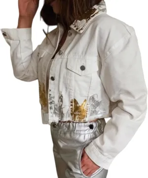 Mia Jeans Jacket for Women with Gold and Silver Paint Design