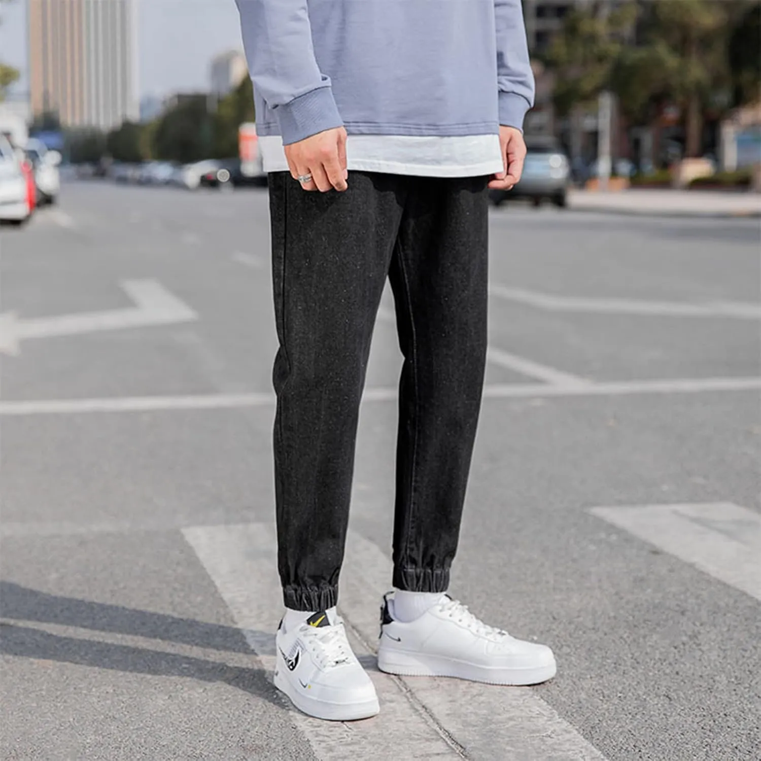 MIDOO Work Pants for Men Slim Fit Casual Joggers Pants Stretch Drawstring Elastic Waist Tapered Leg Sweatpants with Pockets