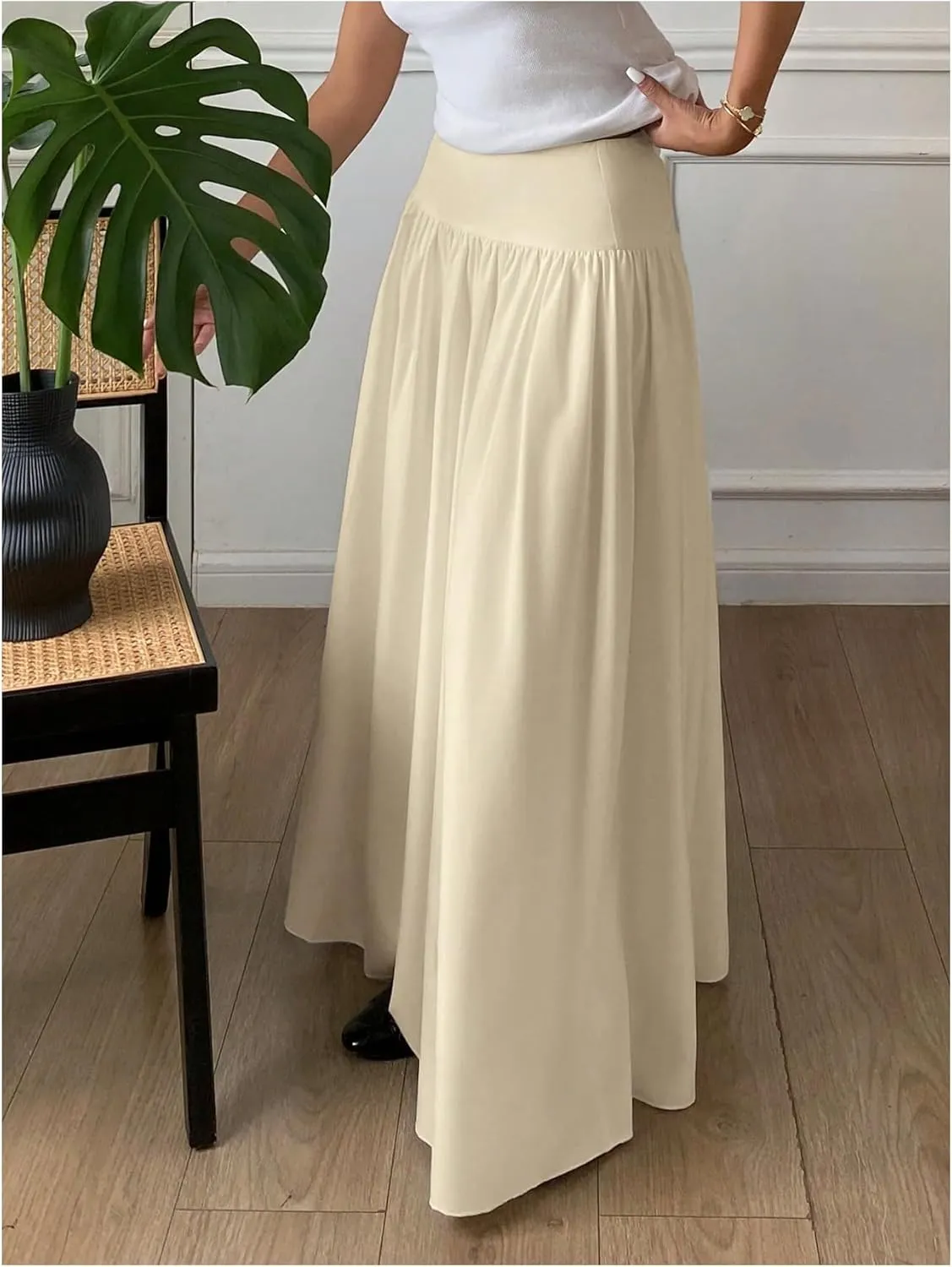 Milumia Women's Flared Flowy Long Skirt High Waist Maxi Skirts Elegant