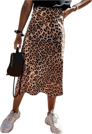 Milumia Women's Leopard Print High Waisted Skirt Ruffle Hem Bodycon Midi Skirt
