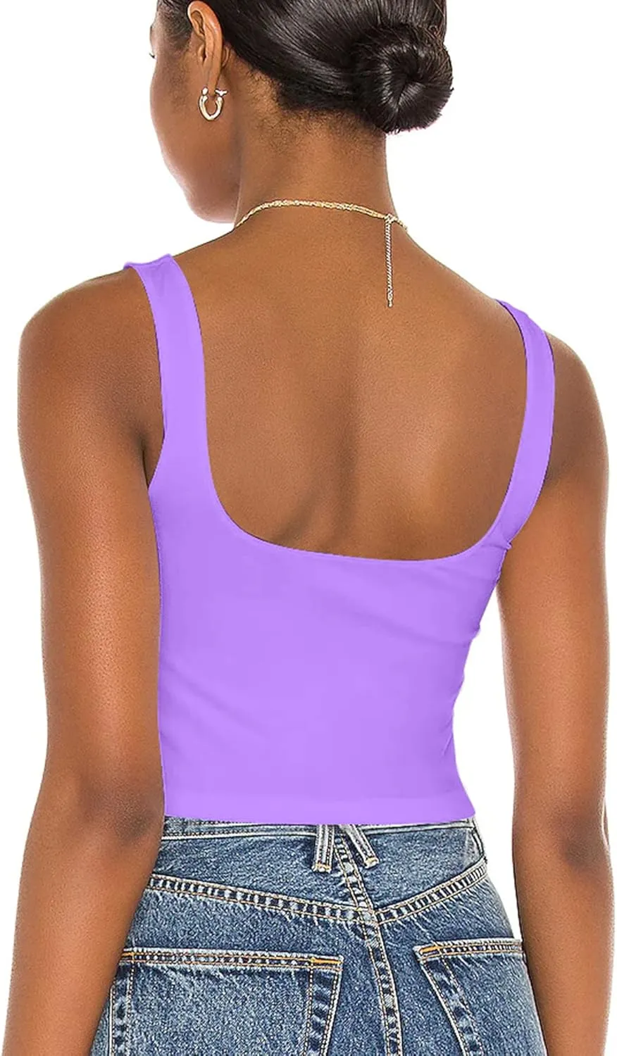 Mizoci Women's Basic Sleeveless Square Neck Cropped Double Layer Sexy Crop Tank Top
