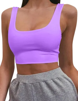 Mizoci Women's Basic Sleeveless Square Neck Cropped Double Layer Sexy Crop Tank Top