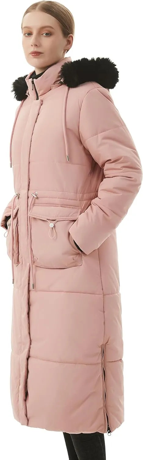 MOERDENG Women's Long Winter Puffer Coat Waterproof Warm Maxi Down Jacket Faux Fur Removable Hood Parka