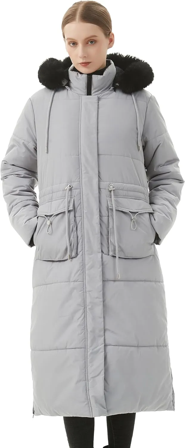 MOERDENG Women's Long Winter Puffer Coat Waterproof Warm Maxi Down Jacket Faux Fur Removable Hood Parka
