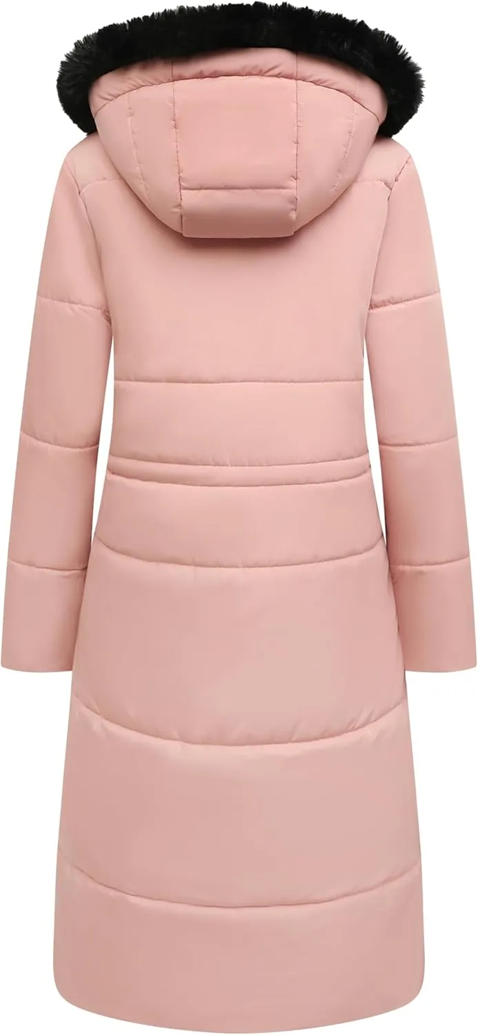 MOERDENG Women's Long Winter Puffer Coat Waterproof Warm Maxi Down Jacket Faux Fur Removable Hood Parka