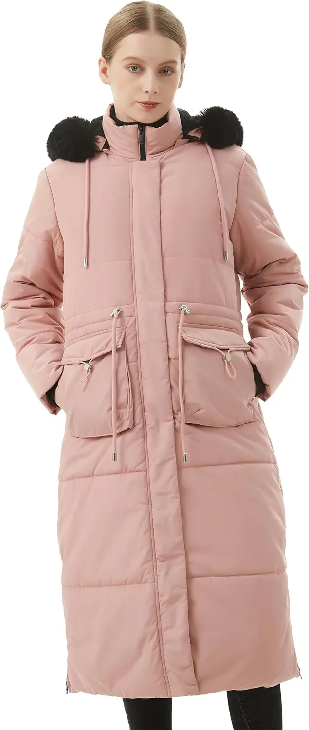 MOERDENG Women's Long Winter Puffer Coat Waterproof Warm Maxi Down Jacket Faux Fur Removable Hood Parka