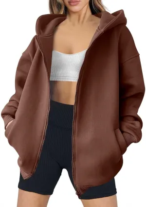 MRGIINRI Womens Zip Up Hoodies 2024 Fall Trendy Oversized Sweatshirts Long Sleeve Fleece Jackets Coat Workout Y2K Outfits