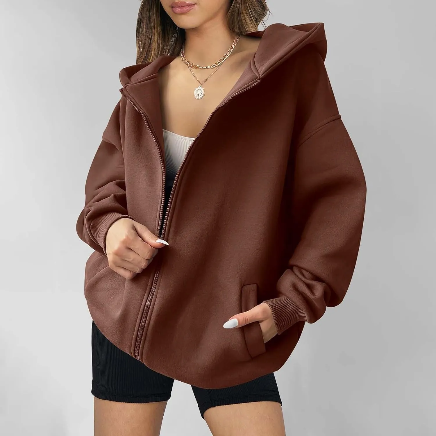 MRGIINRI Womens Zip Up Hoodies 2024 Fall Trendy Oversized Sweatshirts Long Sleeve Fleece Jackets Coat Workout Y2K Outfits
