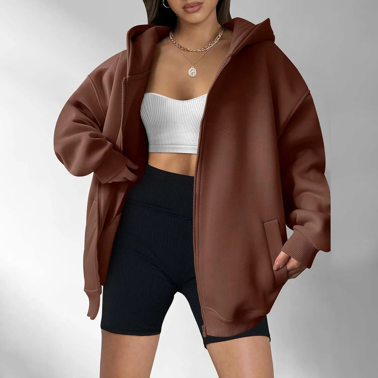 MRGIINRI Womens Zip Up Hoodies 2024 Fall Trendy Oversized Sweatshirts Long Sleeve Fleece Jackets Coat Workout Y2K Outfits
