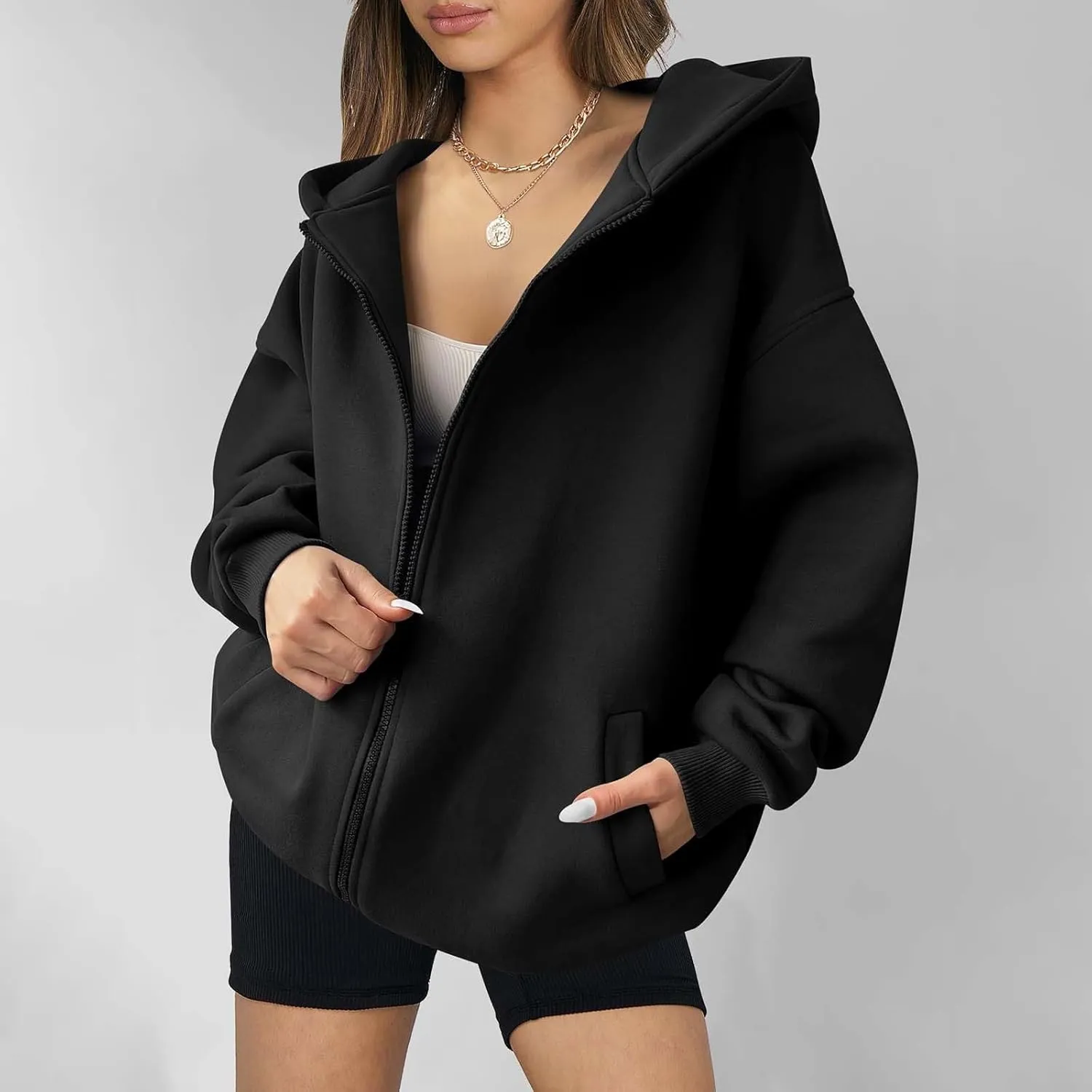 MRGIINRI Womens Zip Up Hoodies 2024 Fall Trendy Oversized Sweatshirts Long Sleeve Fleece Jackets Coat Workout Y2K Outfits