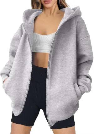 MRGIINRI Womens Zip Up Hoodies 2024 Fall Trendy Oversized Sweatshirts Long Sleeve Fleece Jackets Coat Workout Y2K Outfits