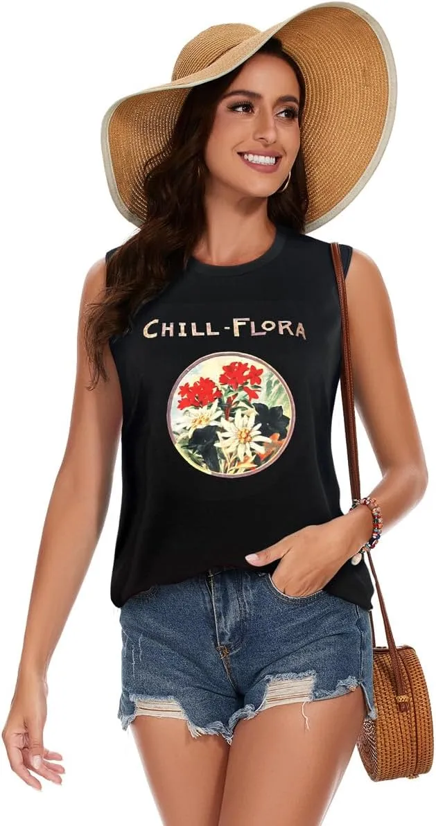 My Sky Womens Tank Tops Summer T Shirts Sleeveless Casual Cute Loose Tunic Blouses