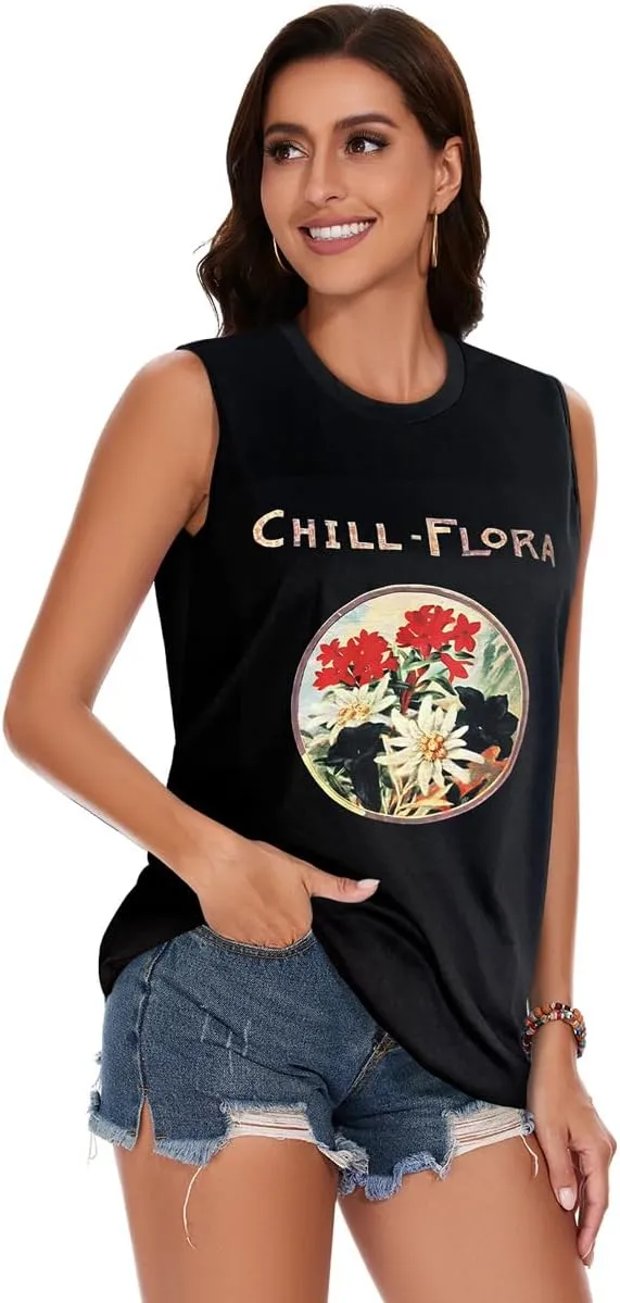 My Sky Womens Tank Tops Summer T Shirts Sleeveless Casual Cute Loose Tunic Blouses