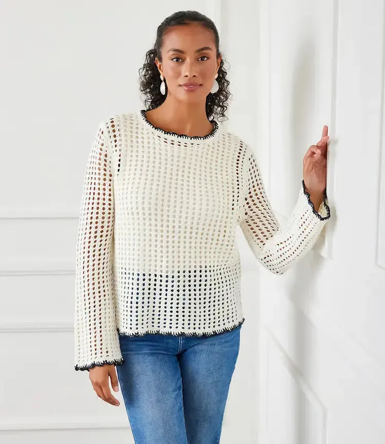 Nivita Natural Crochet Sweater - Karen Kane 1L89945