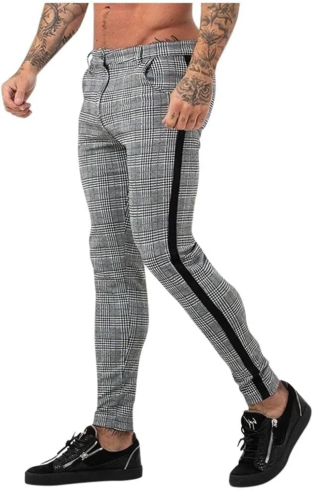 Nyybw Mens Chinos Casual Pants - Slim Fit Stretch Plaid Dress Pants Lightweight Skinny Long Pants Business Golf Dress Pants