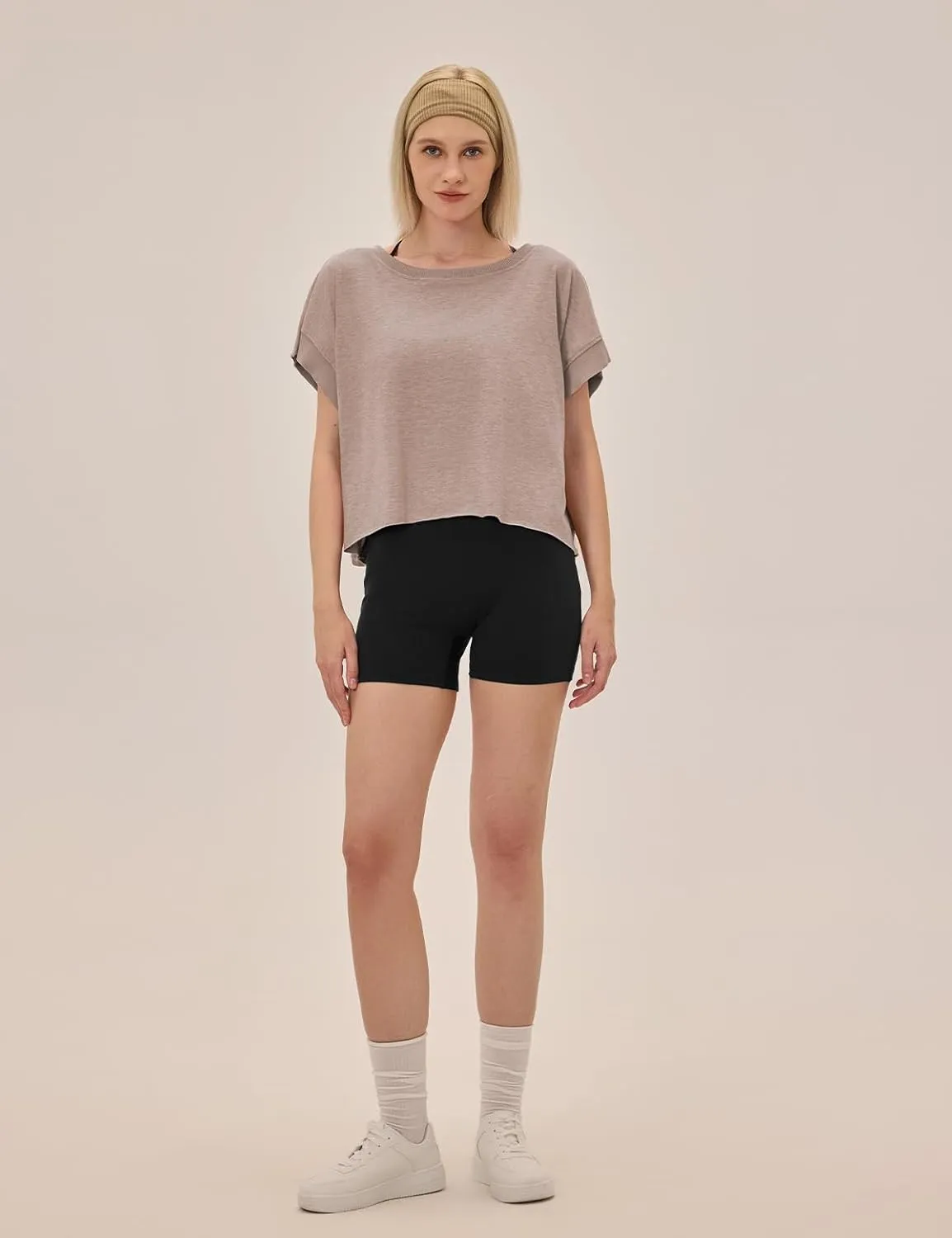 Open Back Workout Tops for Women Loose Fit Athletic Crop Tee Short Sleeve Gym Running Yoga Shirt