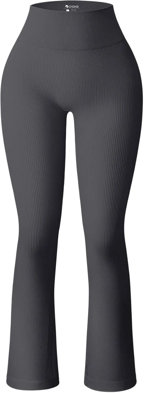 OQQ Women's Flare Pants Ribbed Seamless Workout High Waist Bell Bottoms Pants