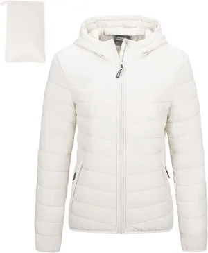 Outdoor Ventures Women's Packable Lightweight Full-Zip Puffer Jacket with Hood Quilted Winter Coat