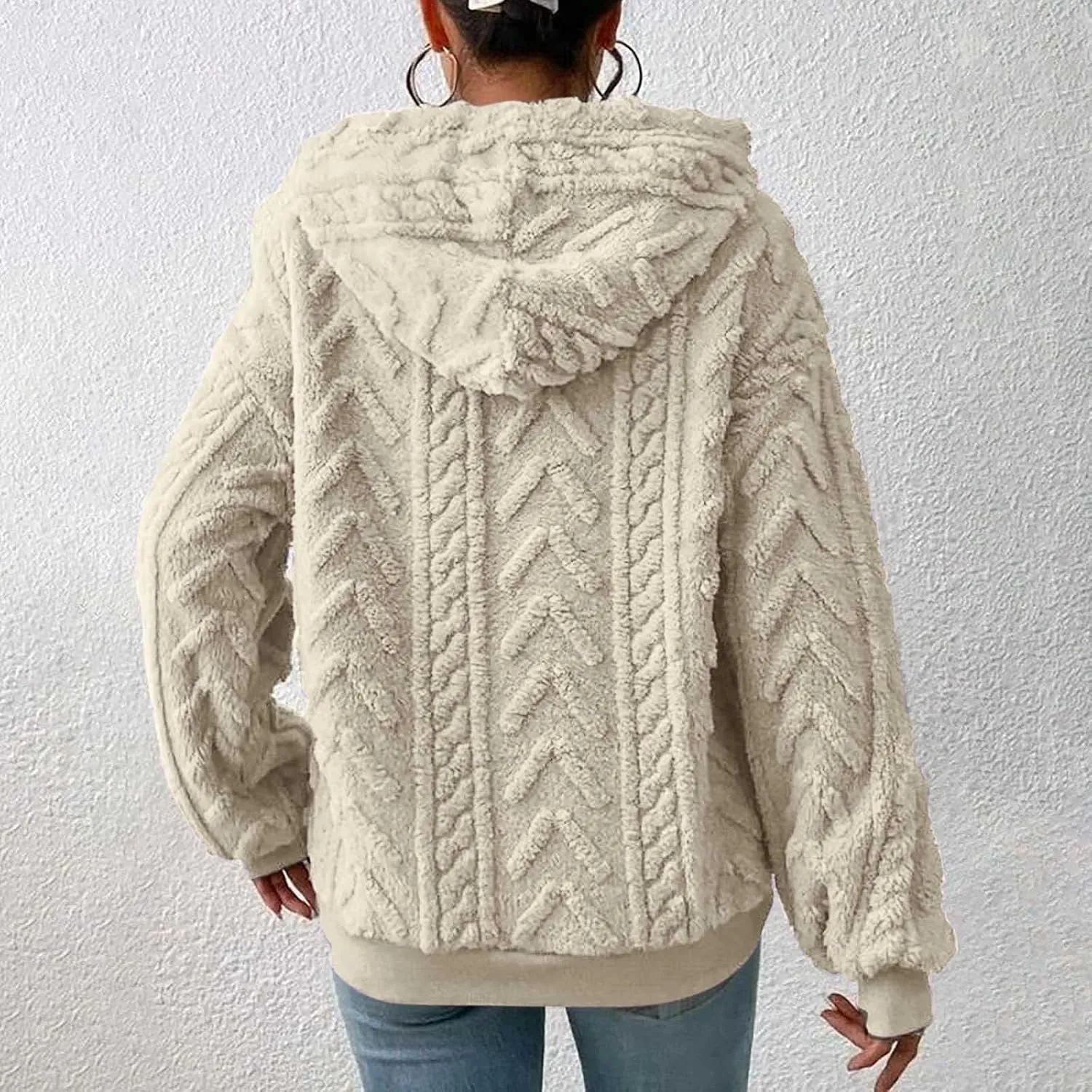 Oversized Hoodie For Women, Cable Knit Fuzzy Pullover Sweatshirt, Fall Clothes