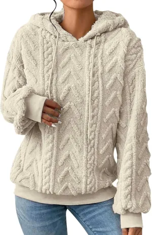 Oversized Hoodie For Women, Cable Knit Fuzzy Pullover Sweatshirt, Fall Clothes