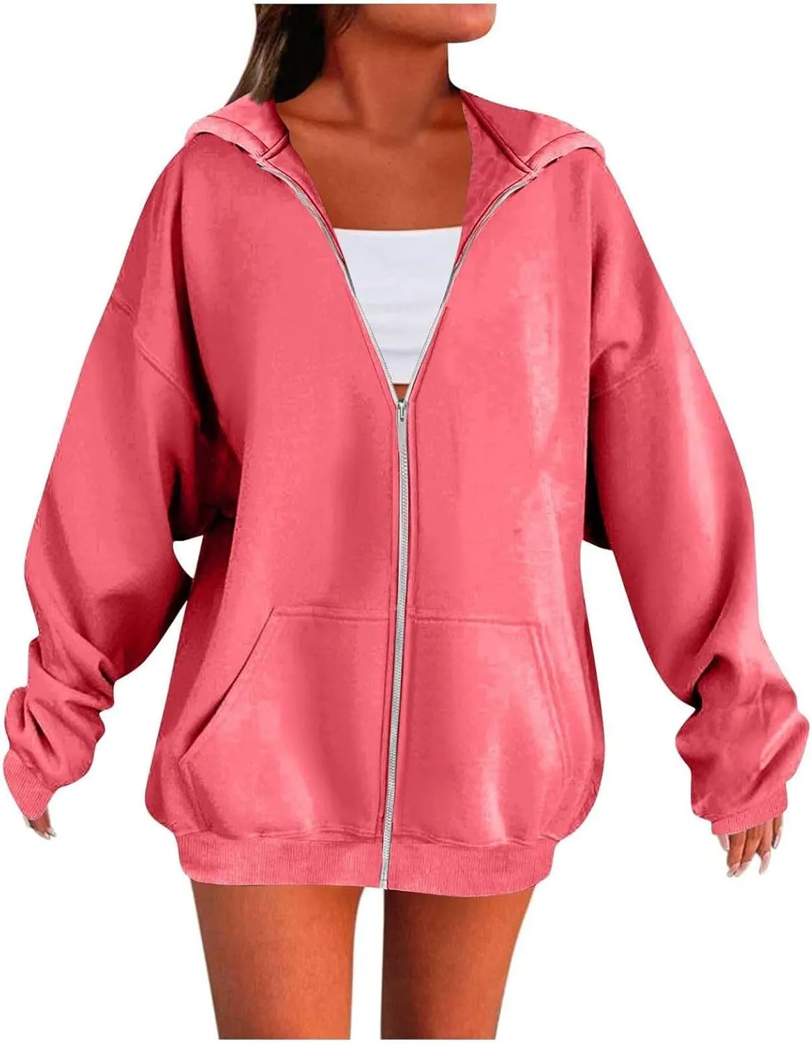 Oversized Hoodies for Women Trendy Plus Size Long Sleeve Cute Zip Up Sweatshirts Y2k Casual Fall Fashion 2024 Clothes