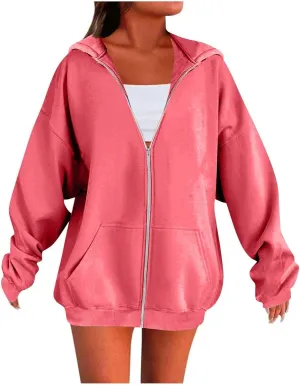 Oversized Hoodies for Women Trendy Plus Size Long Sleeve Cute Zip Up Sweatshirts Y2k Casual Fall Fashion 2024 Clothes