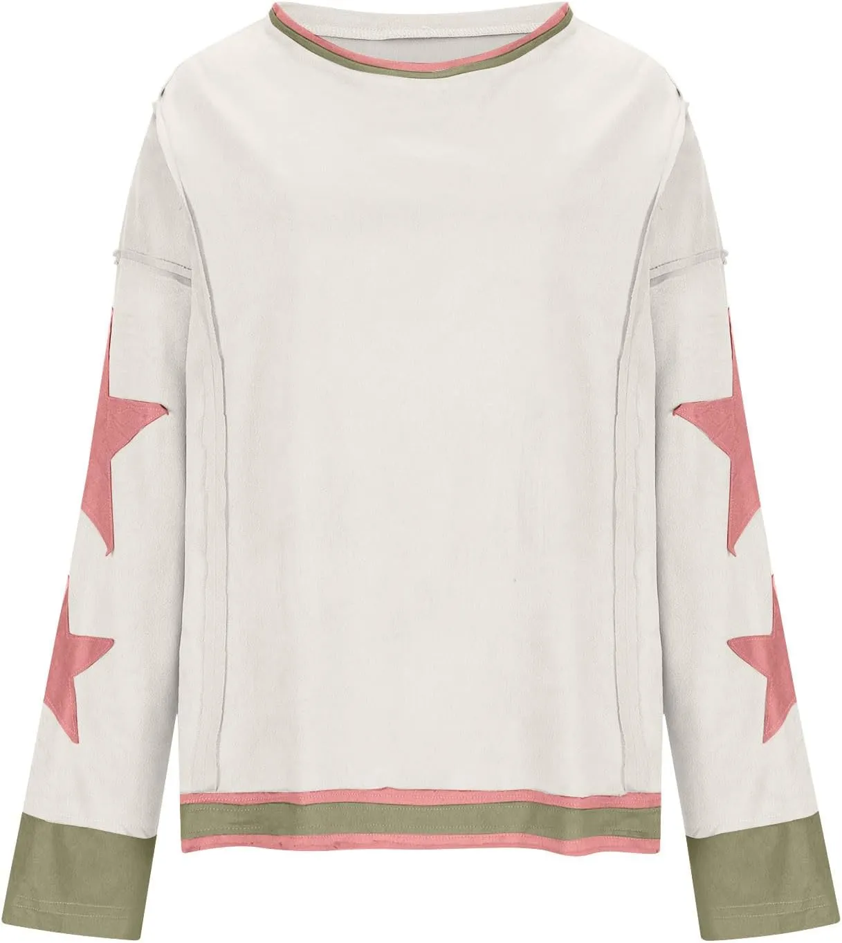 Oversized Star Graphic Sweatshirts for Women Crewneck Long Sleeve Casual Sweater Pullover Tops Drop Shoulder Shirt