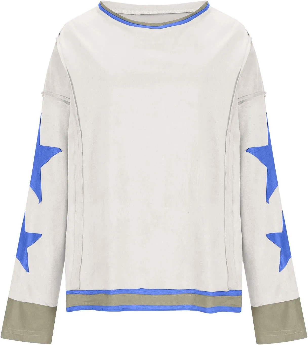 Oversized Star Graphic Sweatshirts for Women Crewneck Long Sleeve Casual Sweater Pullover Tops Drop Shoulder Shirt