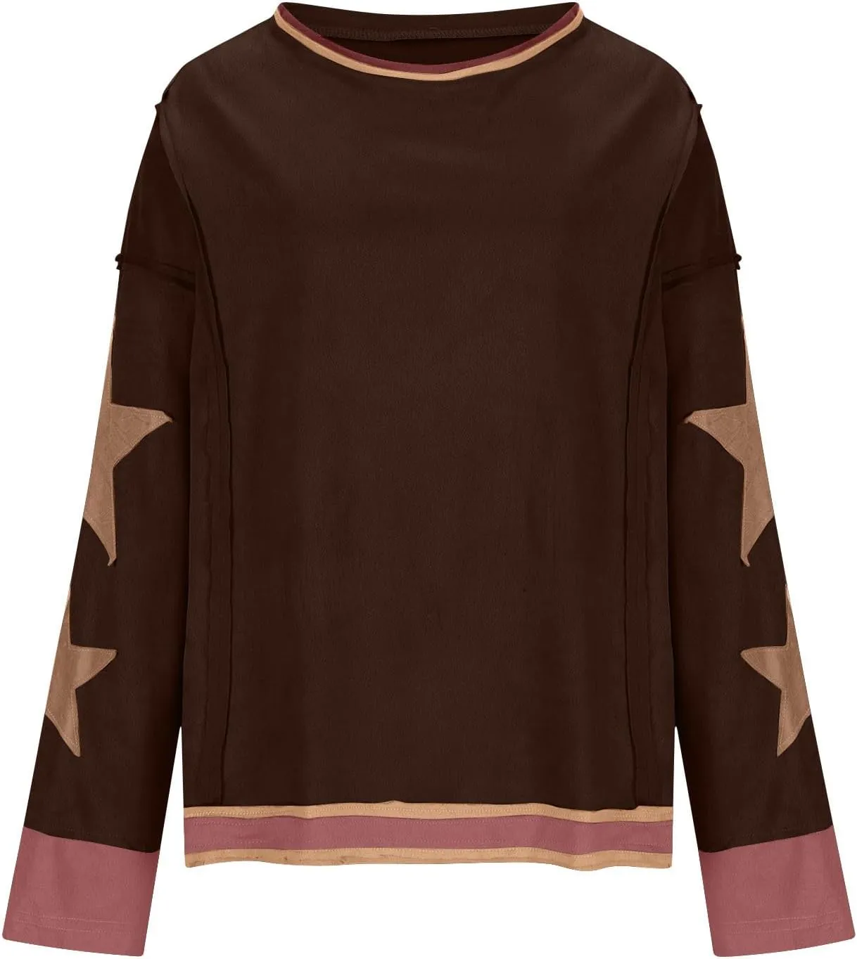 Oversized Star Graphic Sweatshirts for Women Crewneck Long Sleeve Casual Sweater Pullover Tops Drop Shoulder Shirt