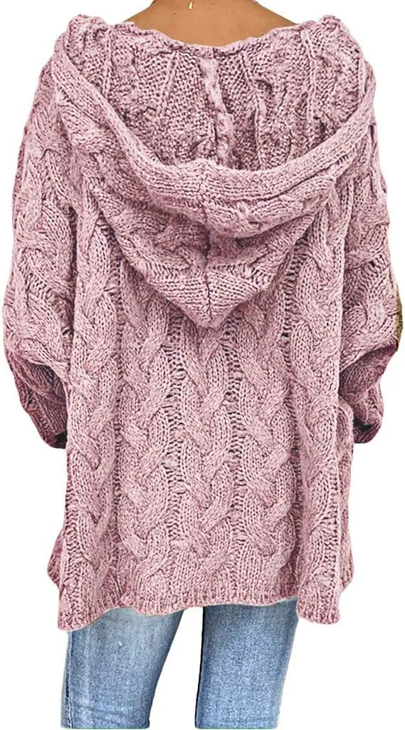 Oversized Sweater for Women, Fashion Chunky Cable Knit Hooded Sweaters Casual V Neck Hoodies Long Sleeve Pullover Tops