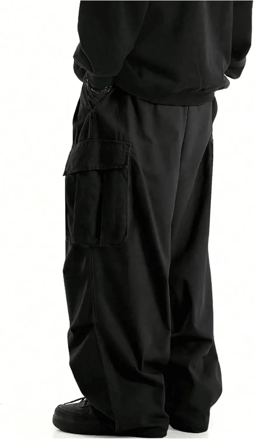 OYOANGLE Men's Baggy Cargo Pants Star Print Drawstring Waist Y2K Straight Leg Trousers Streetwear