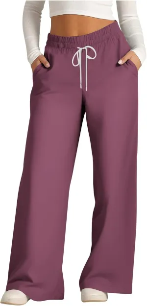 Palazzo Pants for Women Straight Wide Leg Pants Drawstring High Waist Trousers Spring Fashion Lounge Pants with Pocket